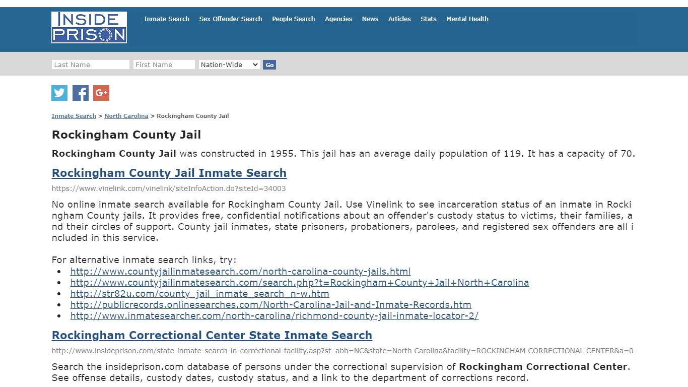 Rockingham County Jail - North Carolina - Inmate Search